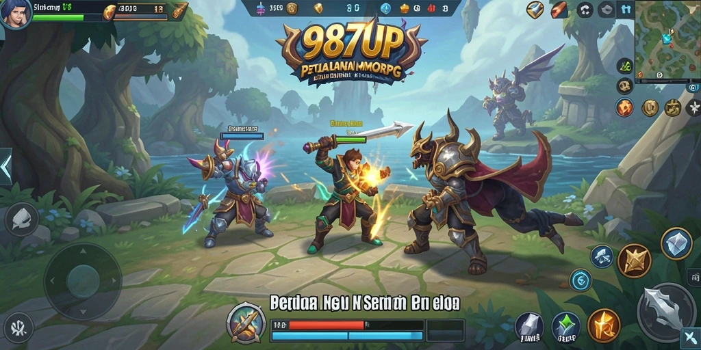 Screenshot gameplay 987UP yang menunjukkan pertempuran epik dan petualangan dalam MMORPG.