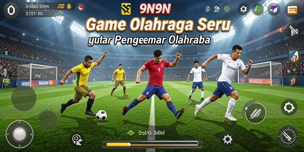 Screenshot utama 9N9N menampilkan aksi seru dalam pertandingan olahraga.