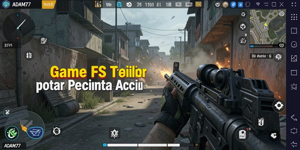Screenshot utama ADAM77 menampilkan aksi menegangkan dalam pertempuran FPS.
