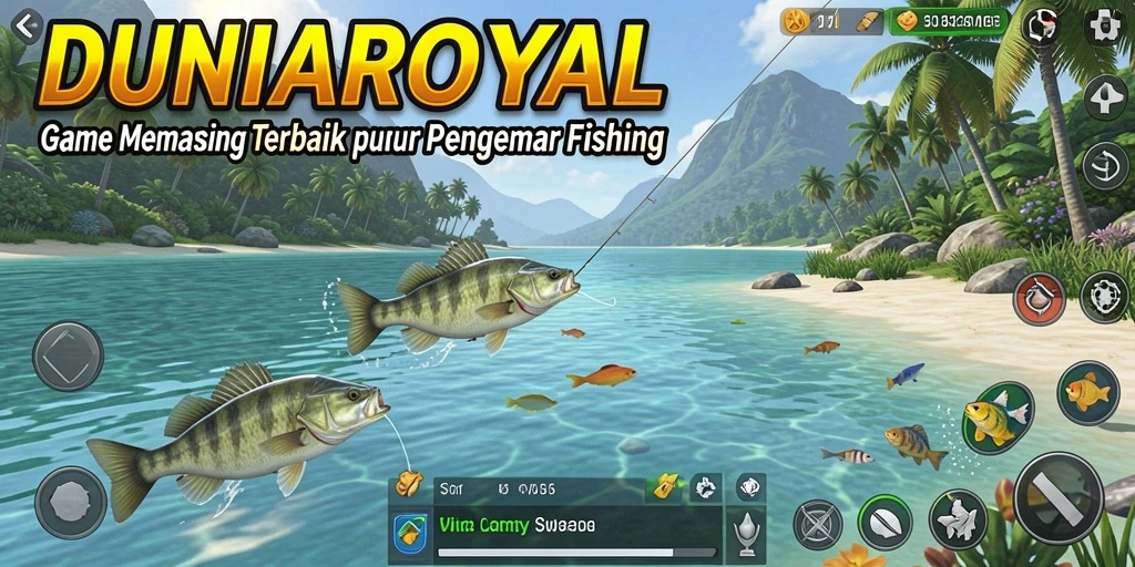 Tampilan gameplay DUNIAROYAL saat menangkap ikan di laut.