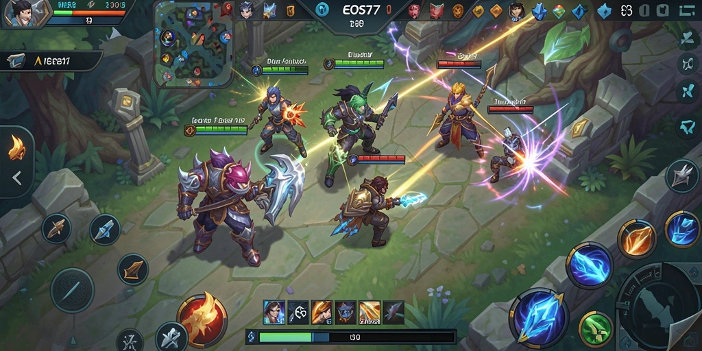 Screenshot gameplay menunjukkan pertempuran seru di <strong>EOS77</strong>.