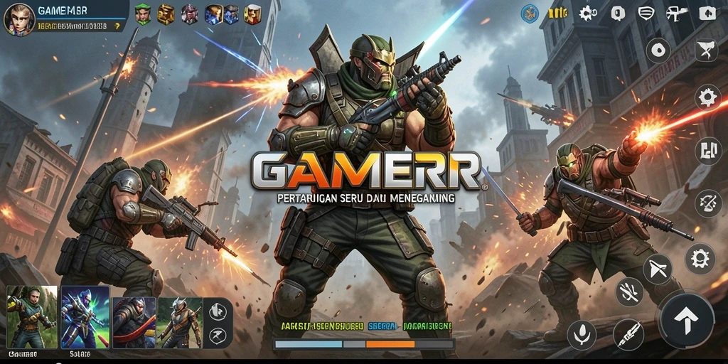 Tampilan layar pertarungan epik dalam GAMERP dengan aksi mendebarkan.