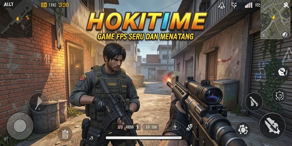 Screenshot dari gameplay HOKITIME yang menampilkan aksi menembak yang intens.