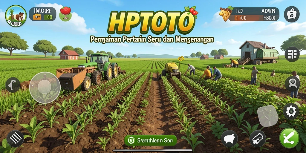 Screenshot gameplay HPTOTO menunjukkan lahan pertanian yang luas dan indah.