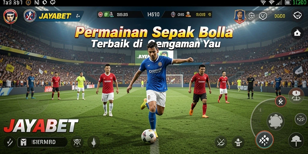 Screenshot utama JAYABET menampilkan aksi seru permainan sepak bola.