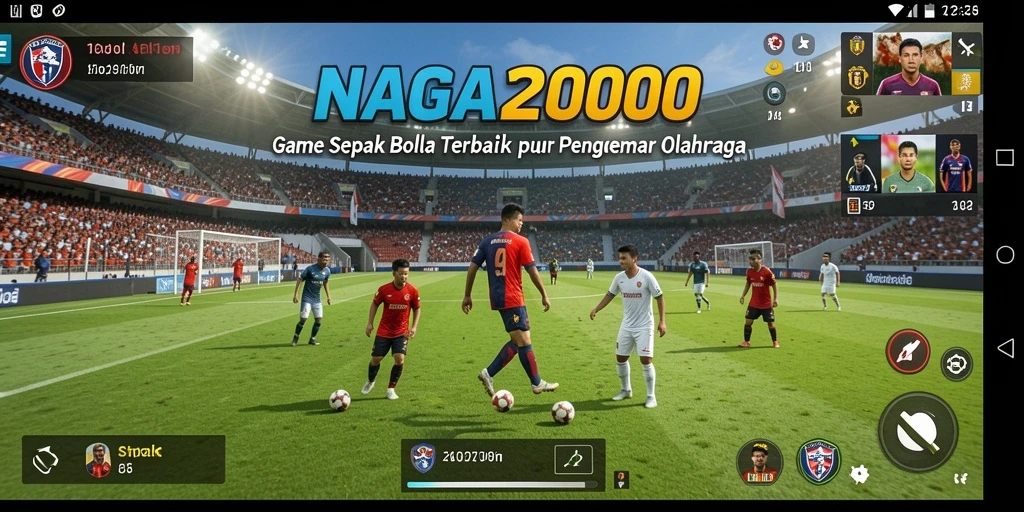Tampilan gameplay seru dalam NAGA2000 dengan aksi sepak bola nyata.