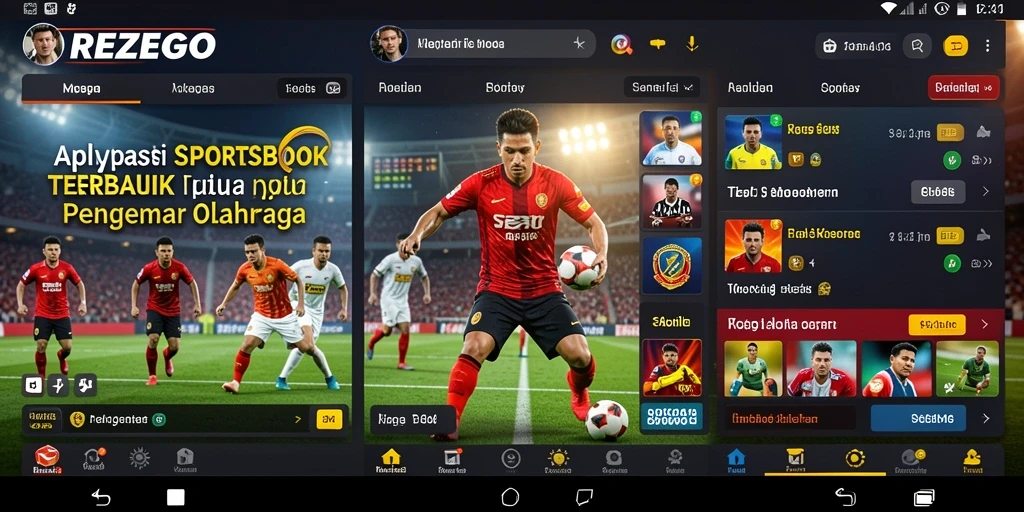 Tampilan layar utama REZEGO menampilkan berbagai opsi taruhan olahraga.