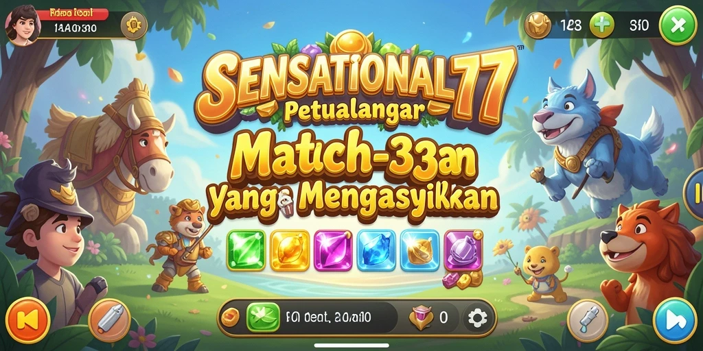 Tampilan gameplay SENSATIONAL77 yang seru dengan efek match-3 menawan.