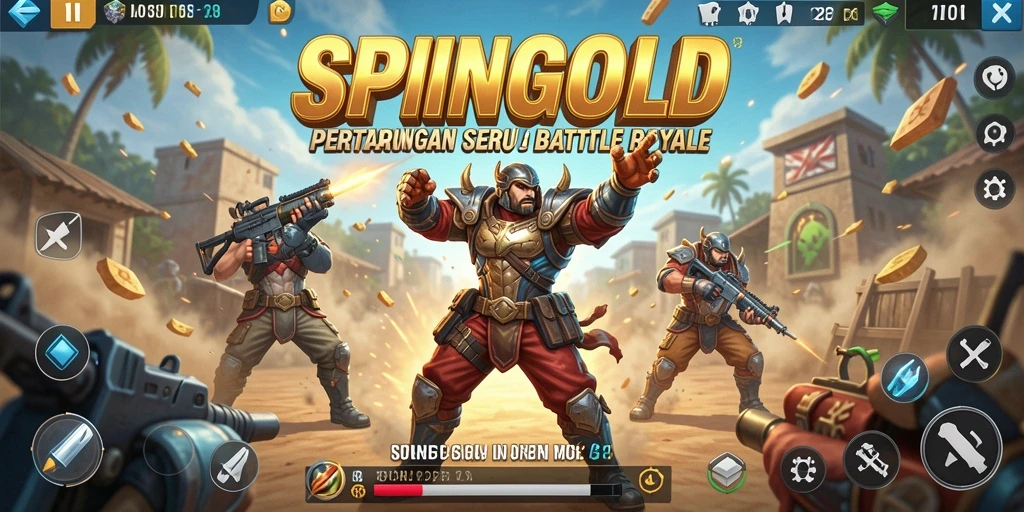 Tangkapan layar SPINGOLD menampilkan aksi seru dalam pertempuran Battle Royale.
