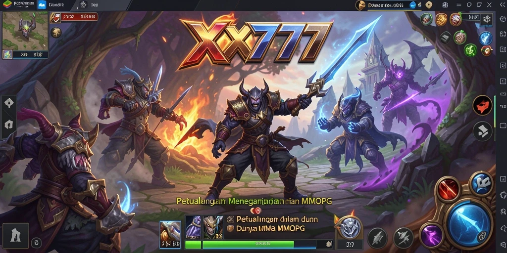 Tangkapan layar gameplay XXX777 menampilkan aksi pertempuran epik dalam dunia MMORPG.